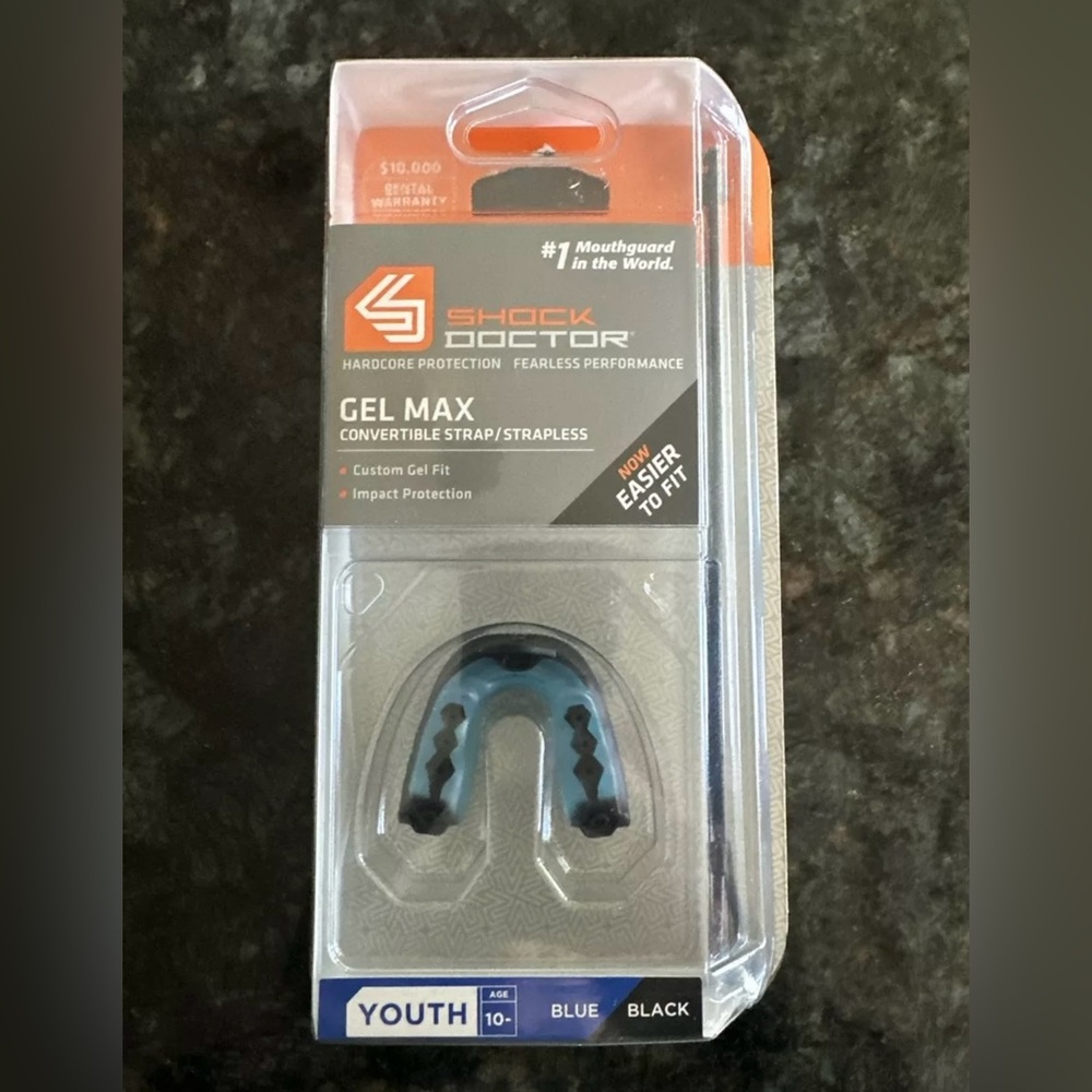 Shock Doctor Gel Max Convertible‎ Mouthguard, Youth, Blue & Black NEW